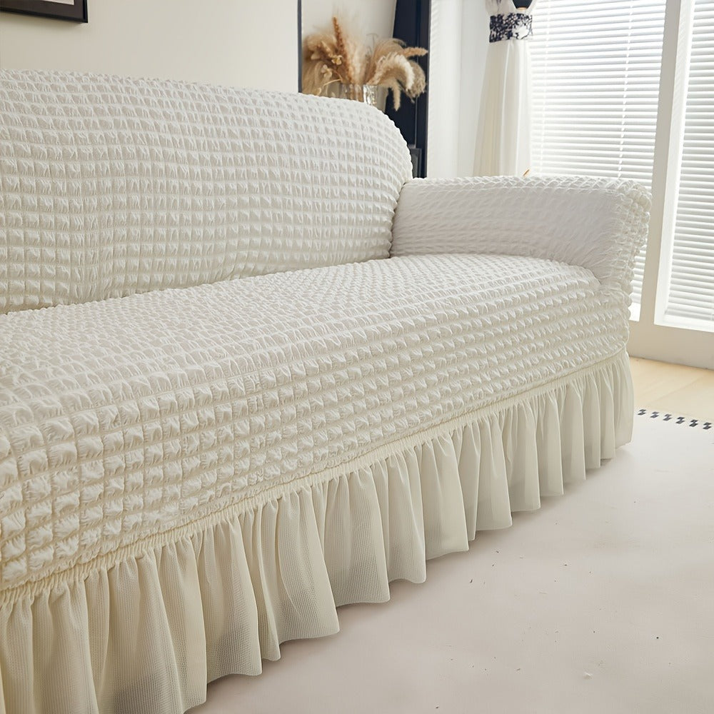 Seersucker Sofa Slipcover Elastic Band Closure Pet-Friendly All-Purpose Sofa Cover for Living Room Home Decor Protection — Single 2 4 Seater Multiple Colors
