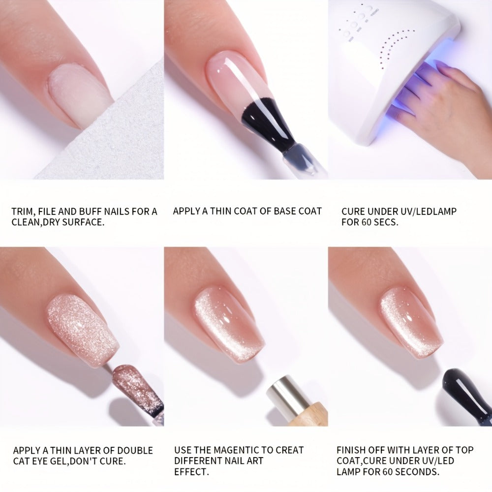Cat Eye Gel Polish Set 6 Colors Holographic Magnetic — Dynamic Elf Reflective Soak Off UV LED Nail Gel 0.51oz Each | Multidimensional Light-Shifting Sparkle for Salon & Home Nail Art | Long-Lasting Chip-Resistant