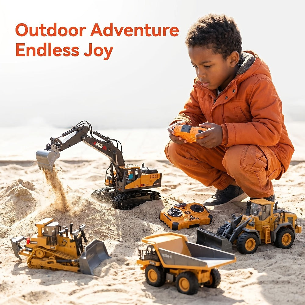 RC Construction Vehicle Set, 11-Channel 2.4GHz 2-in-1 & 4-in-1