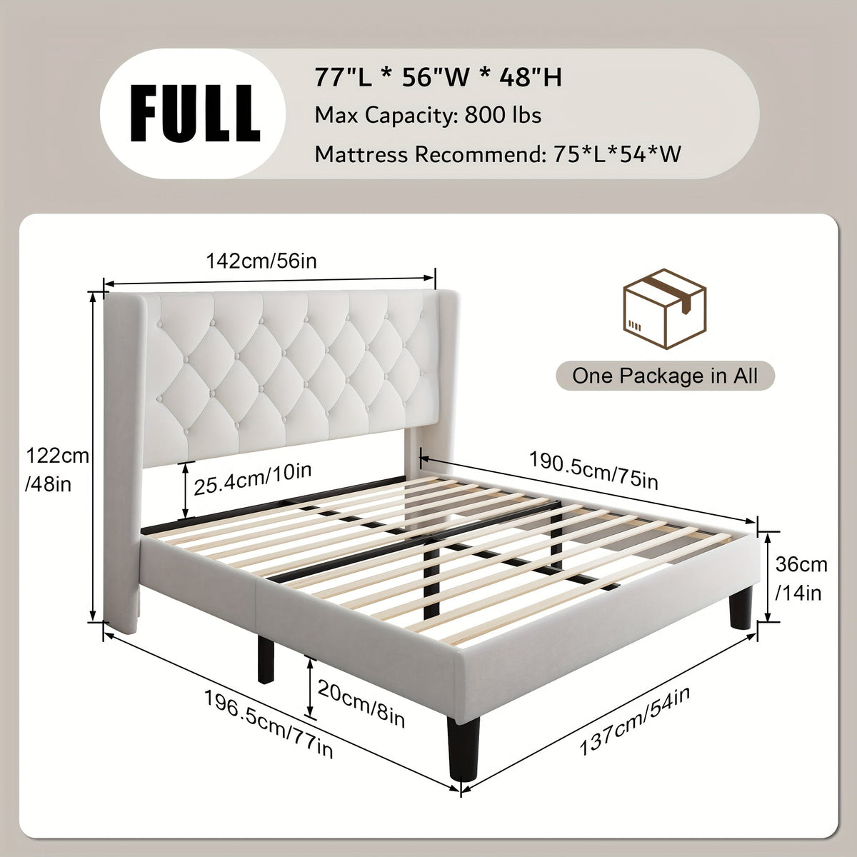 Bed Frame shown in the White, Full option