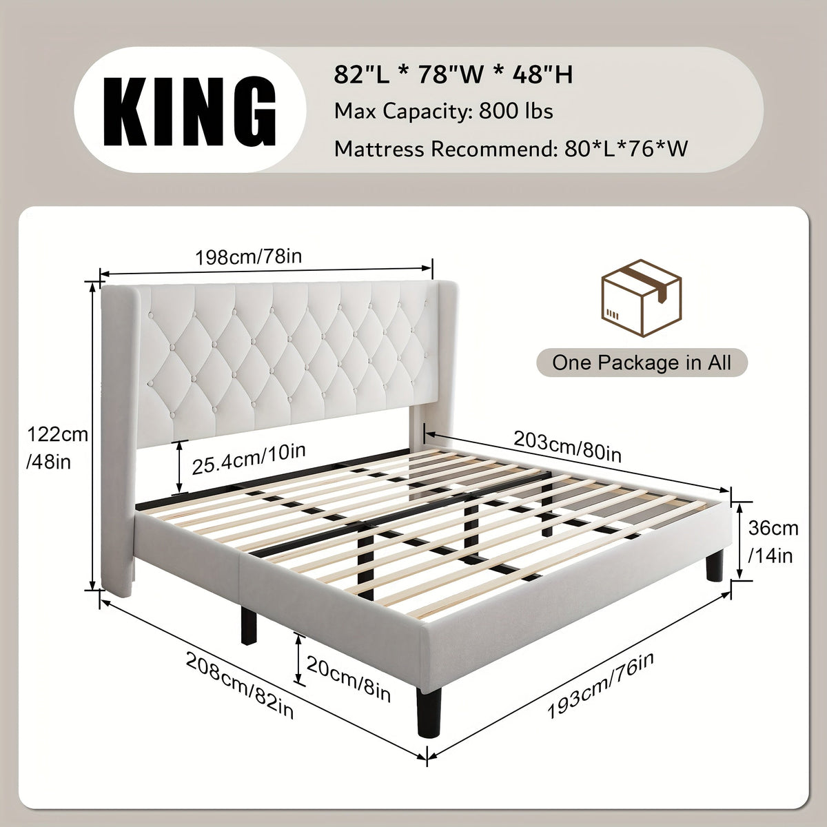 Bed Frame shown in the White, King option