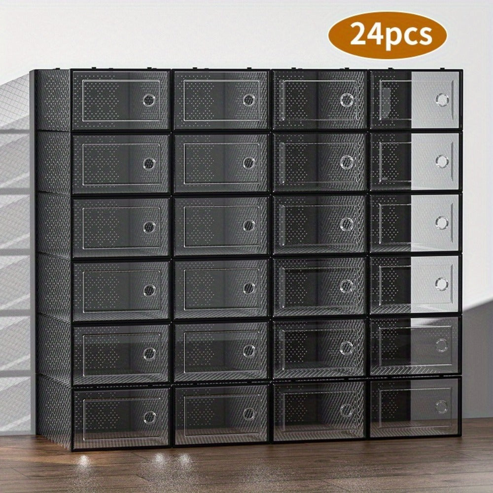 24-Pack Plastic Stackable Shoe Storage Box with Stackable Design for Entryway detail image - detail view 9