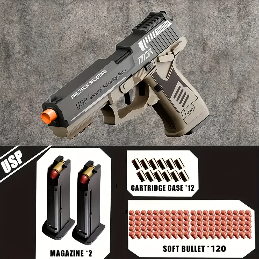 USP Soft Bullet Toy Gun Pistol with Shell Ejecting – Continuous Rapid-Fire Foam Blaster for Boys & Girls, Outdoor Shooting Game, Halloween Thanksgiving Christmas Birthday Gift for Kids Ages 6+