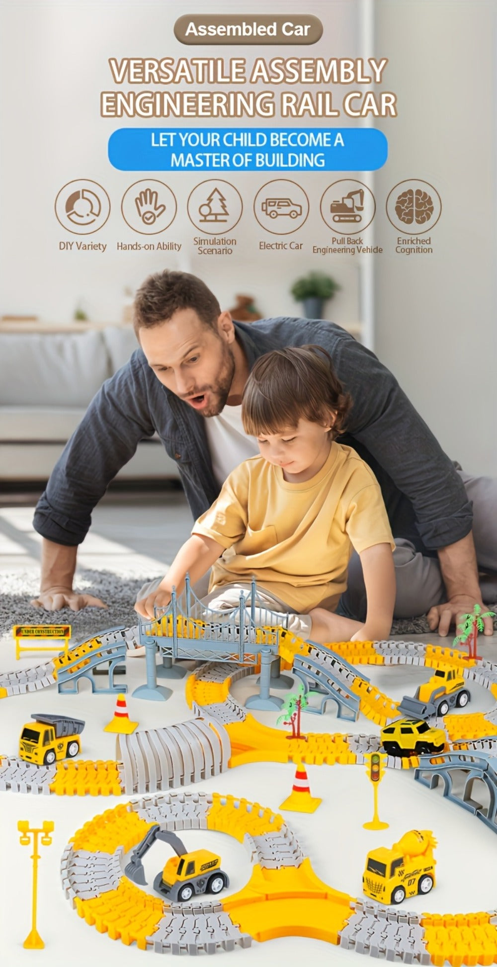 Roller Coaster Track Set, 467 Pieces with Electric Race Car, DIY Build-Your-Own Track Toy Ages 3-8