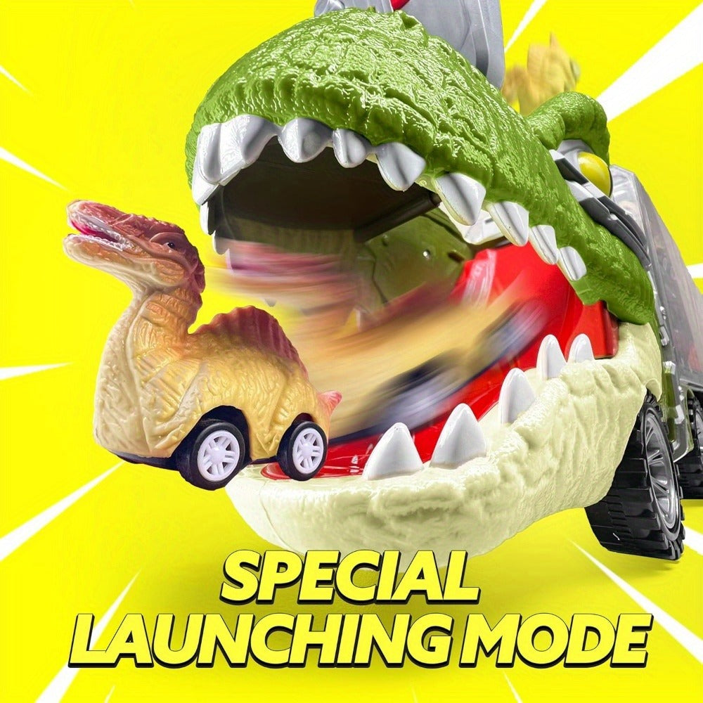 Dinosaur Truck Toy Set, 13-Piece Carrier with Mini Cars and Helicopter