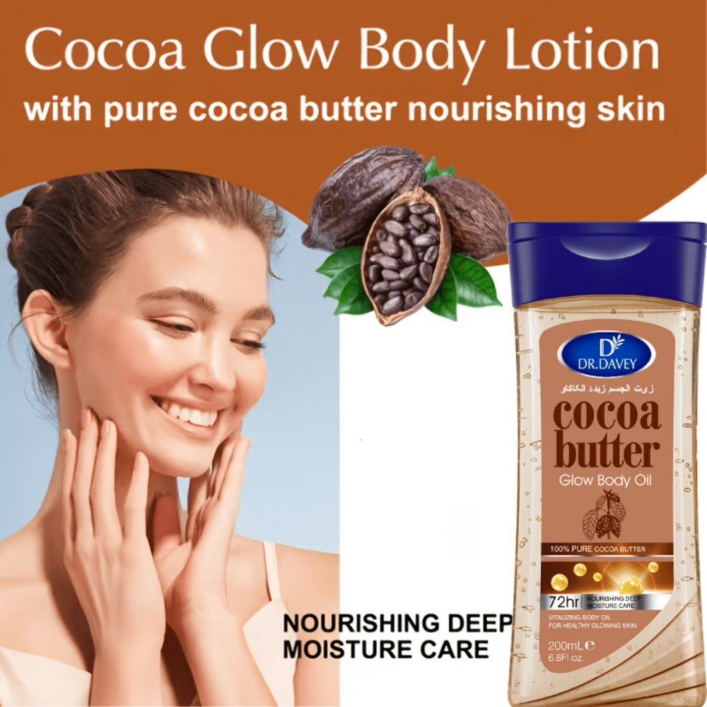 Cocoa Butter Body Oil Set 2 Pcs - Pure Cocoa Radiant Glow Gel Oil, Non-Greasy Fast Absorbing Moisturizing Body Oil for Dry Skin, Deep Hydration Body Care for Women All Seasons