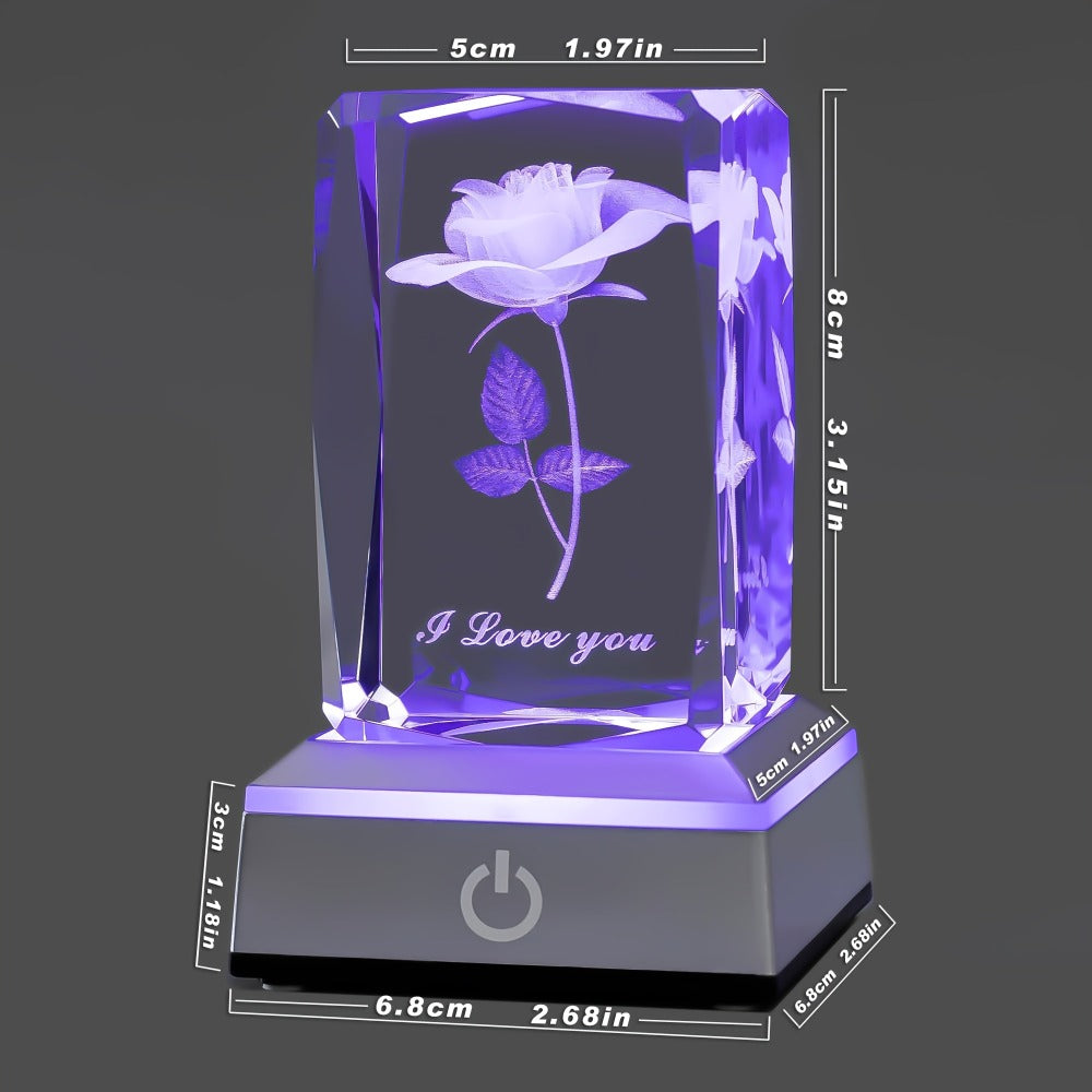 Rose Crystal LED Night Light – Colorful Floral LED Sign Lamp, Romantic Desk Light for Bedroom Vanity, Unique Gift for Girlfriend Wife Mom on Women's Day Anniversary Birthday (4 Styles)
