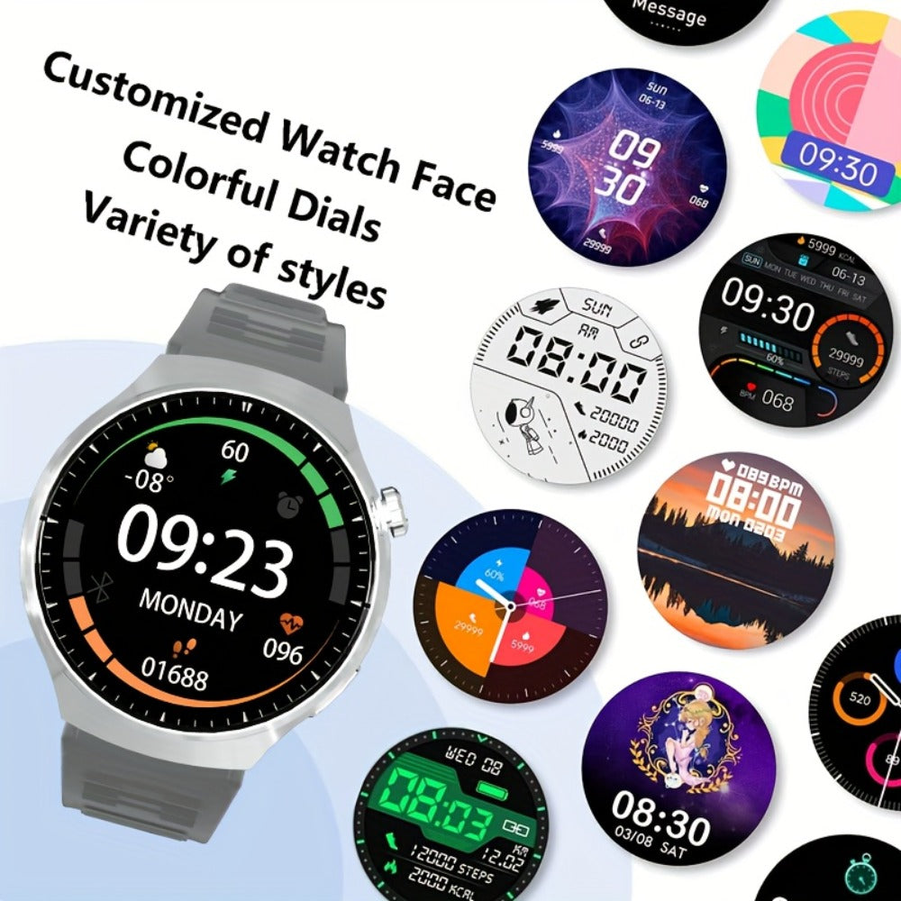 OLED Smartwatch 2.01 Inch Round Screen 95% Screen Ratio Fitness Tracker Running Cycling Walking Step Counter Music Control 300mAh Battery Lightweight Silicone Band Men Women 7 Styles Black Gray 2026