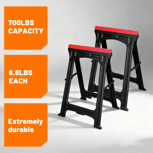 Folding Sawhorses, Steel 2-Pack with Rubber Feet, 350 lb Capacity Each