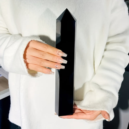 Black Obsidian Crystal Tower, Polished Hexagonal Obelisk, 0.55–1.1 lb