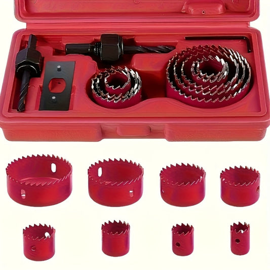 Hole Saw Set with 8 Sizes, 3/4–2-1/2 Inches, Mandrel and Allen Wrench