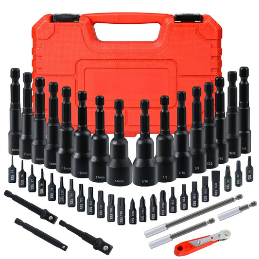 Magnetic Nut Driver Set, 47-Piece SAE & Metric Kit with Screwdriver Bits and 1/4-Inch Hex Shank