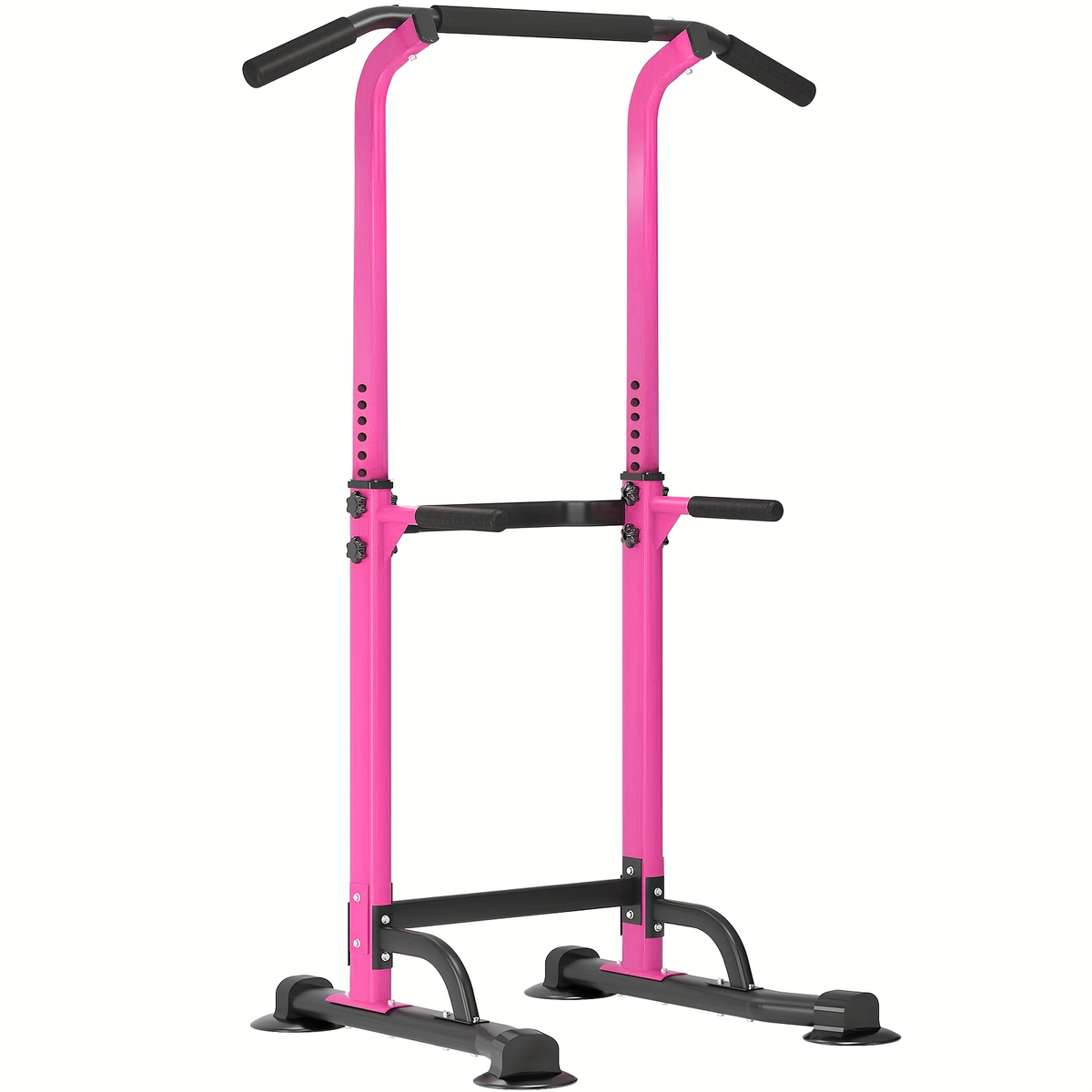 Power Tower Dip Station Pull Up Bar for Home Gym – 330lb Capacity, 10 Height Levels 65"-83", 6 Exercise Positions, H-Base with Suction Cups – Full Body Strength Training Equipment