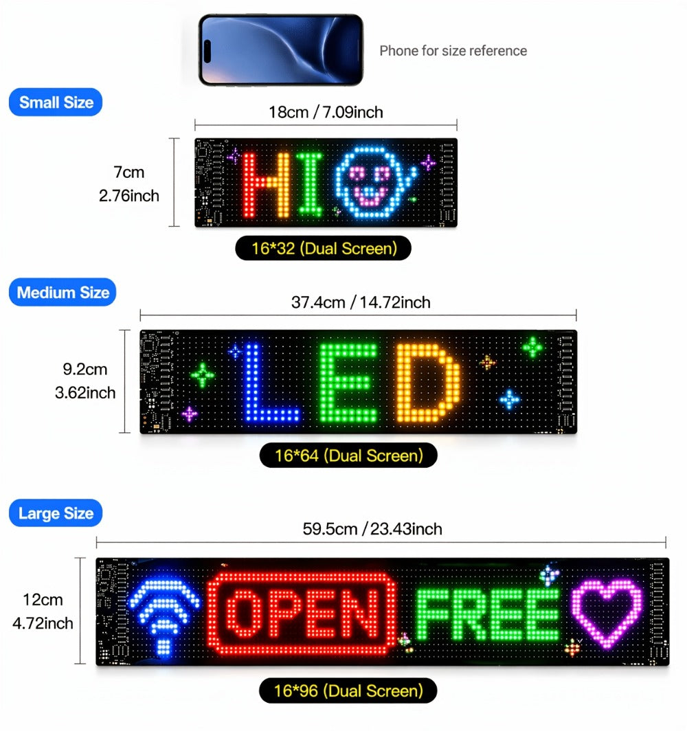 Programmable LED Sign – Flexible Matrix Display with App Control, Custom Text & Animations, Music Sync, USB Powered LED Panel for Bedroom Decor Store Window Business Display (3 Sizes)