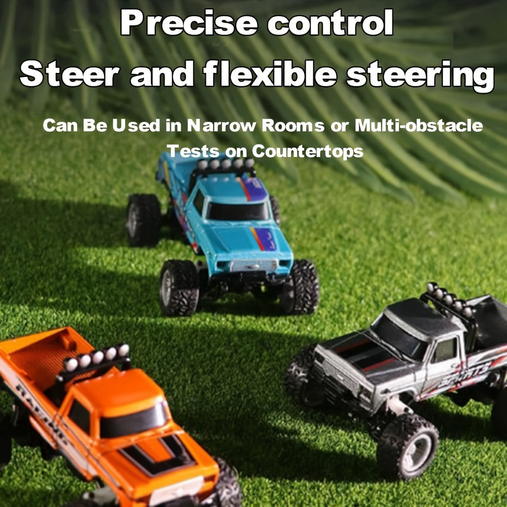 Mini RC Monster Truck, 1:64 Scale Alloy Body with LED Lights, Blue