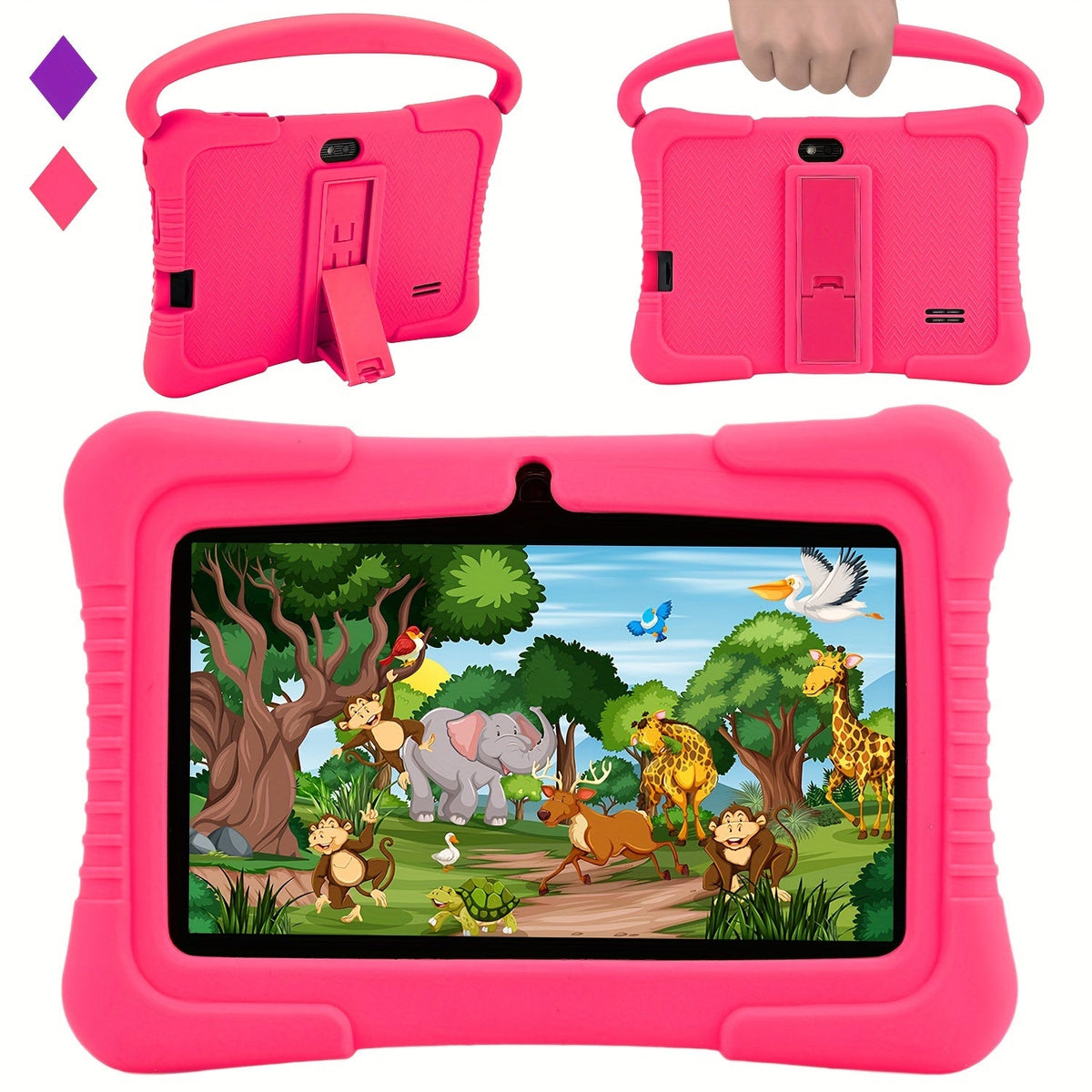 Veidoo Kids Tablet 7 Inch Android Eye Protection Screen Parental Controls Drop-Proof Silicone Case Dual Camera Educational Games WiFi 1GB 16GB 2GB 32GB Children Learning Tablet Pink Blue Purple