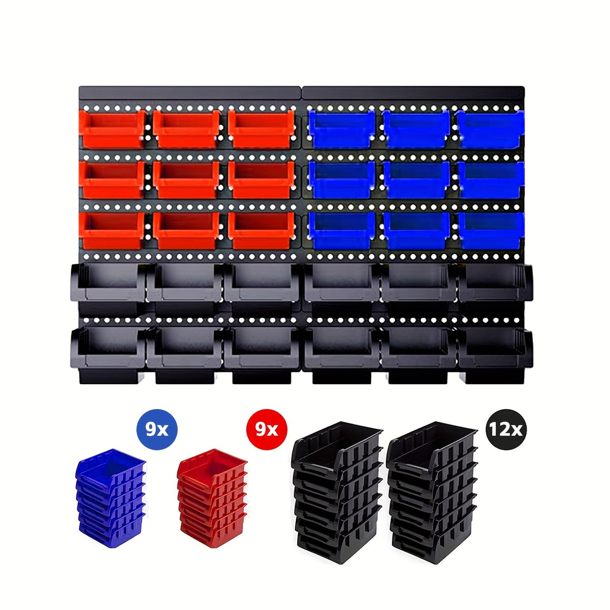 Plastic Parts Storage Bins Wall Mount 30pcs – Heavy Duty Small Hardware Organizer for Screws, Nuts, Bolts & Nails | Multi-Tier Wall Shelf System for Garage, Workshop & Craft Room | Space-Saving Bin Rack