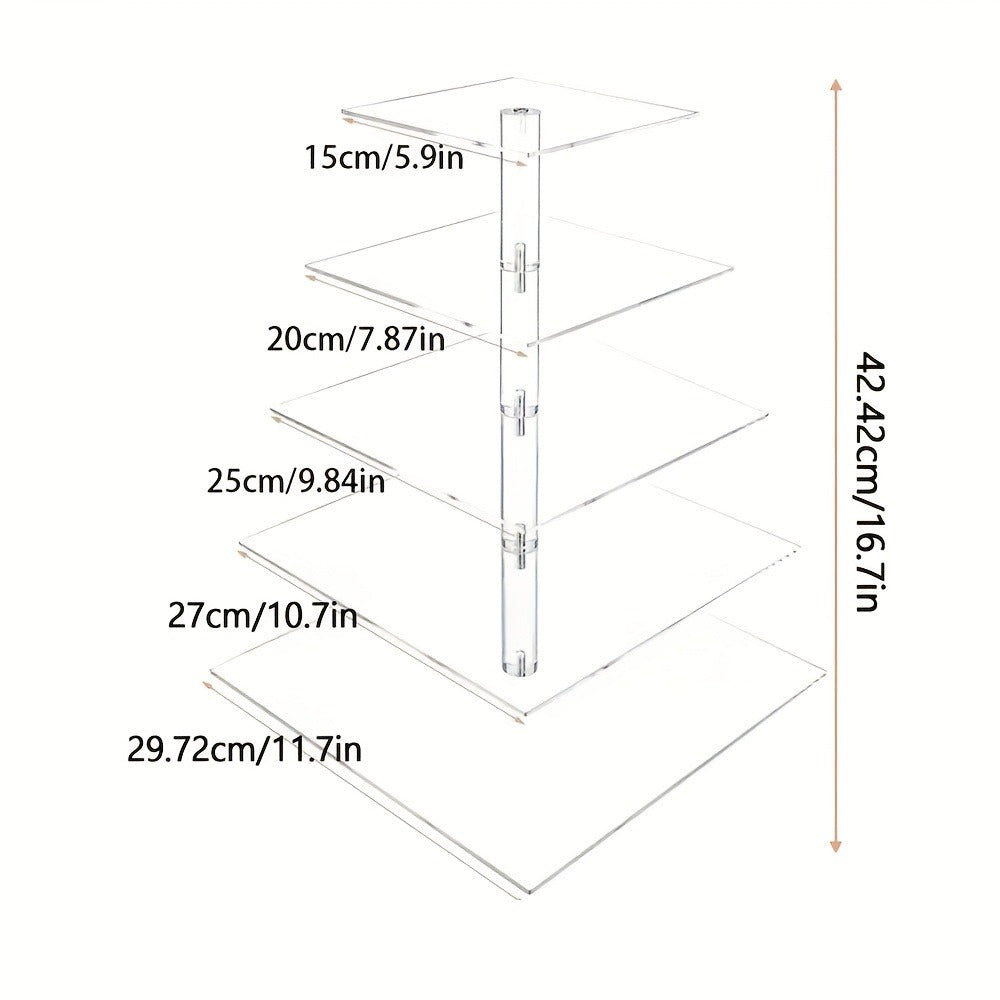 5-Tier Acrylic Cupcake Stand with LED String Lights – Square Dessert Display Tower for 60 Cupcakes Birthday Wedding Baby Shower Tea Party Elegant Transparent Cake Display Rack Easy to Assemble