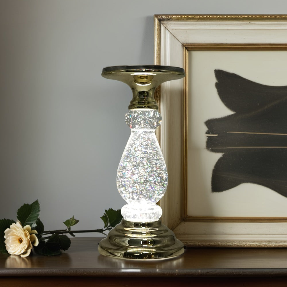 LED Swirling Candle Holder with On/Off Switch – Polished Acrylic Pedestal Base Fits 3-Wick Candles Up to 4 Inch Silver Gold Centerpiece for Home Decor Wedding Table Holiday Christmas Gift