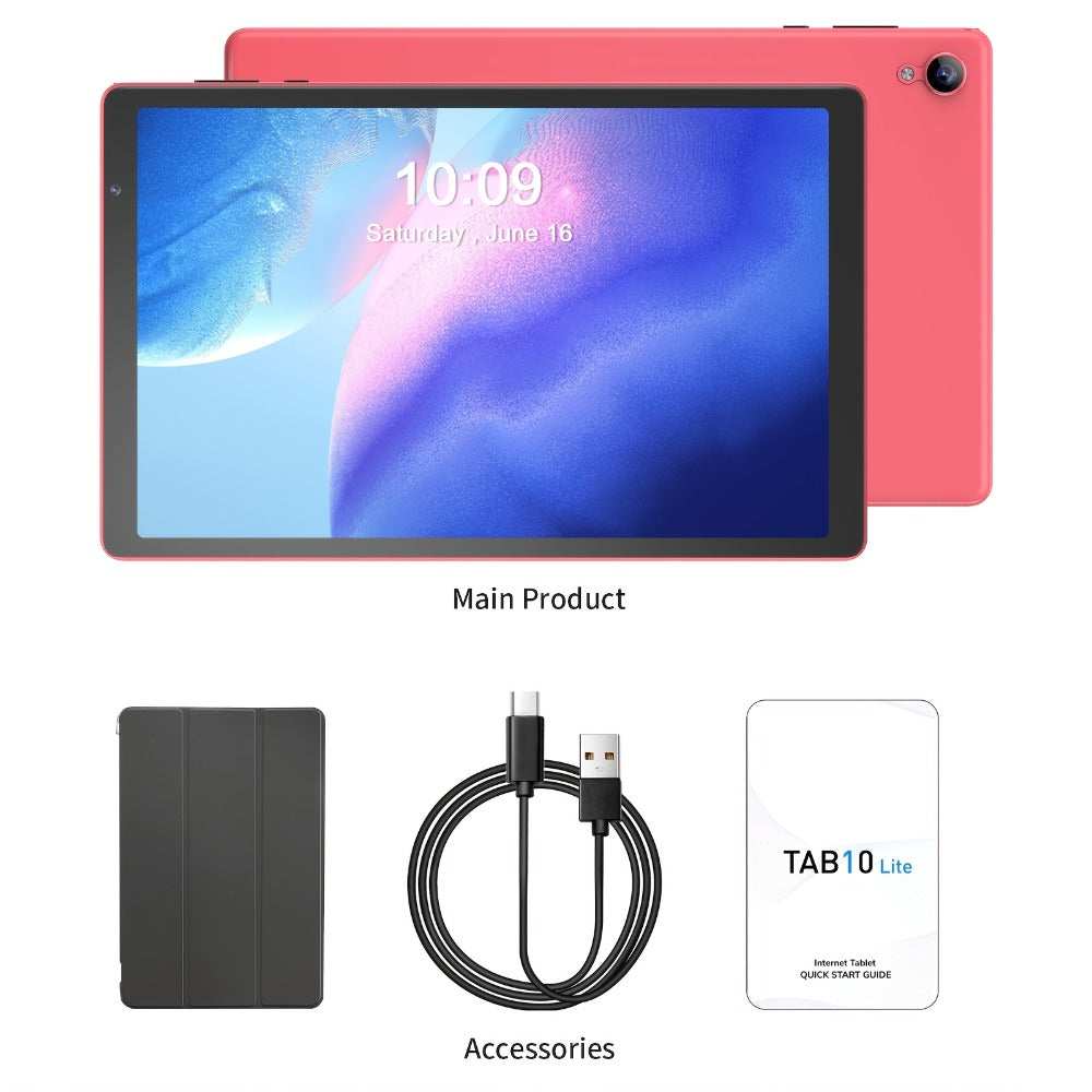 Android 14 Tablet 10 Inch 6000mAh Battery 4GB RAM 32GB ROM Quad-Core HD IPS Screen WiFi Google Play Front Rear Camera Blue Pink Gray Purple with Protective Case