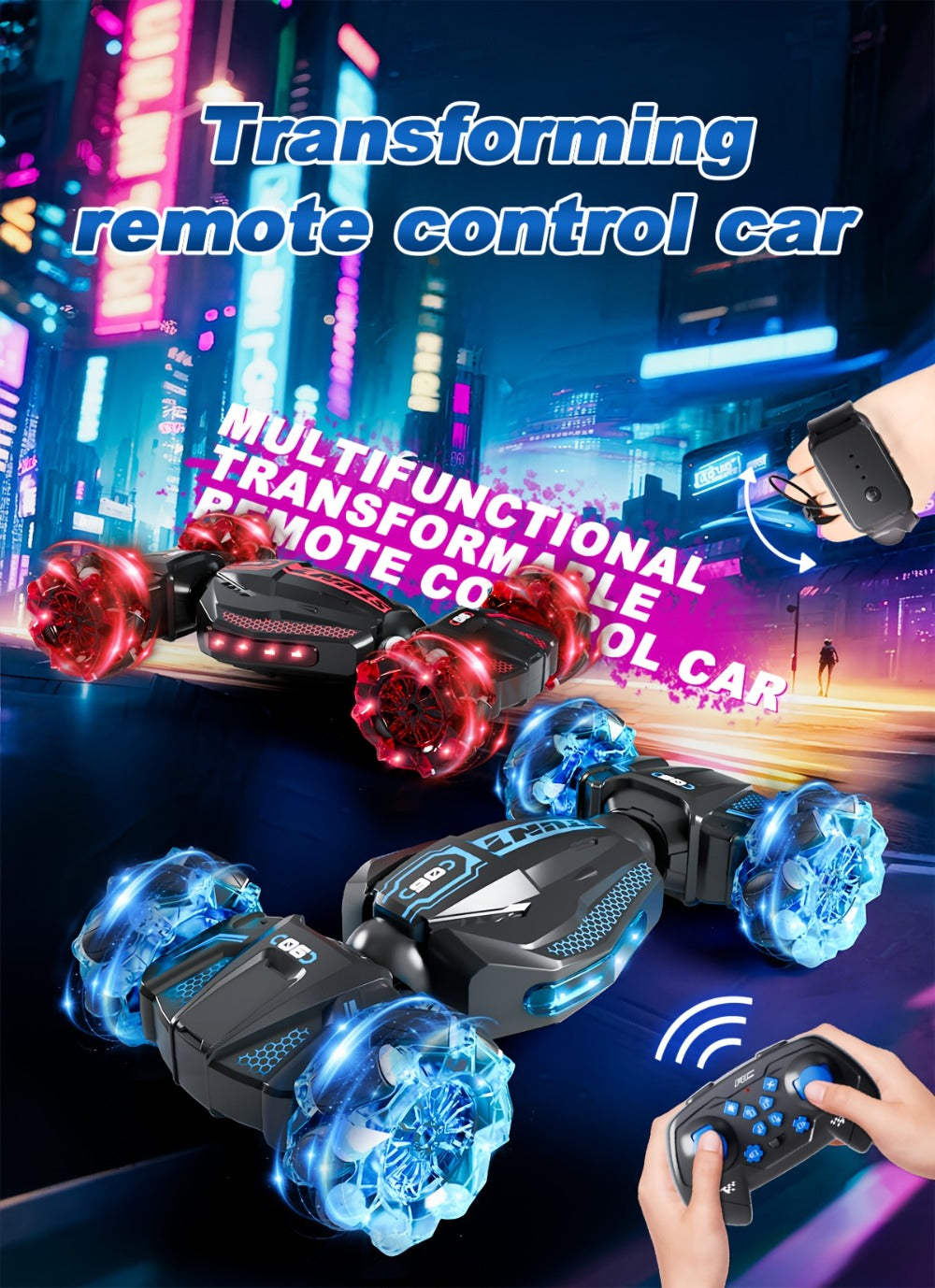 1:24 8WD RC Stunt Car with Dual Remote Control, LED Lights, and 28 km/h Speed