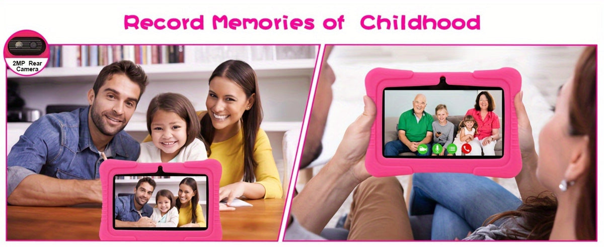 Veidoo Kids Tablet 7 Inch Android Eye Protection Screen Parental Controls Drop-Proof Silicone Case Dual Camera Educational Games WiFi 1GB 16GB 2GB 32GB Children Learning Tablet Pink Blue Purple