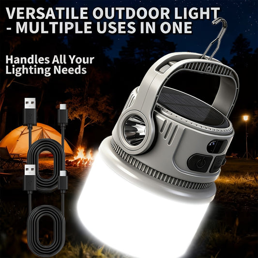 Solar LED Camping Light, 300 Lumens, 6 Modes & USB-C Charging with Hanging Hook