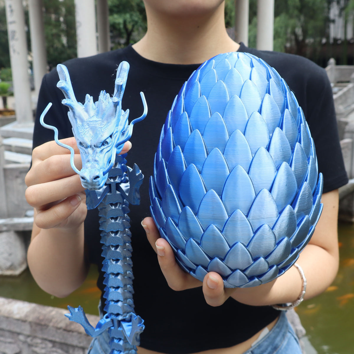 Dragon Egg Gift Set 3D Printed – 7.09in Scaled Egg + 23.62in Large Dragon Ornament, 10 Colors Rainbow Amethyst Crystal Fantasy Collector Gift for Adults Easter Valentine Birthday