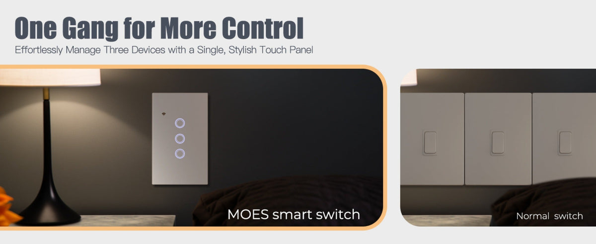 Smart WiFi Touch Wall Switch No Neutral Wire Required – MOES 1/2/3 Gang Light Switch, Works with Alexa & Google Home, App & Voice Control, Timer, 2.4GHz, No Hub, Single Pole, 110V White