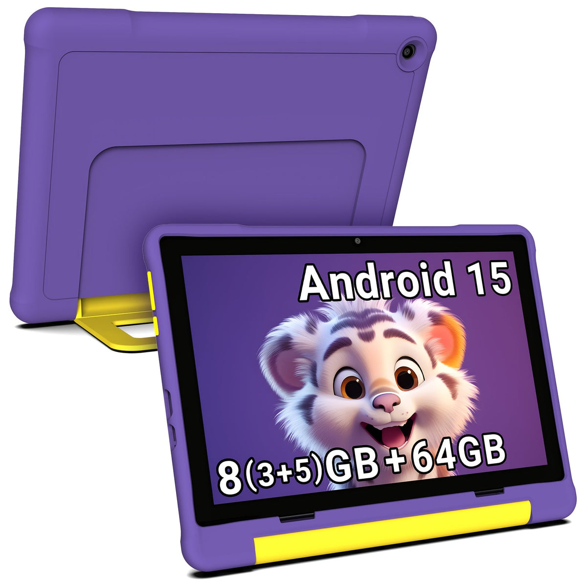 Apolosign Kids Tablet 10 Inch 64GB, Android 15 8-Core 8GB RAM WiFi 6, 1280x800 HD Display 5MP+2MP Camera, Parental Control Educational Shockproof Case, 2025 Model Children Tablet for Ages 3-12 – Black Navy Purple Blue Pink