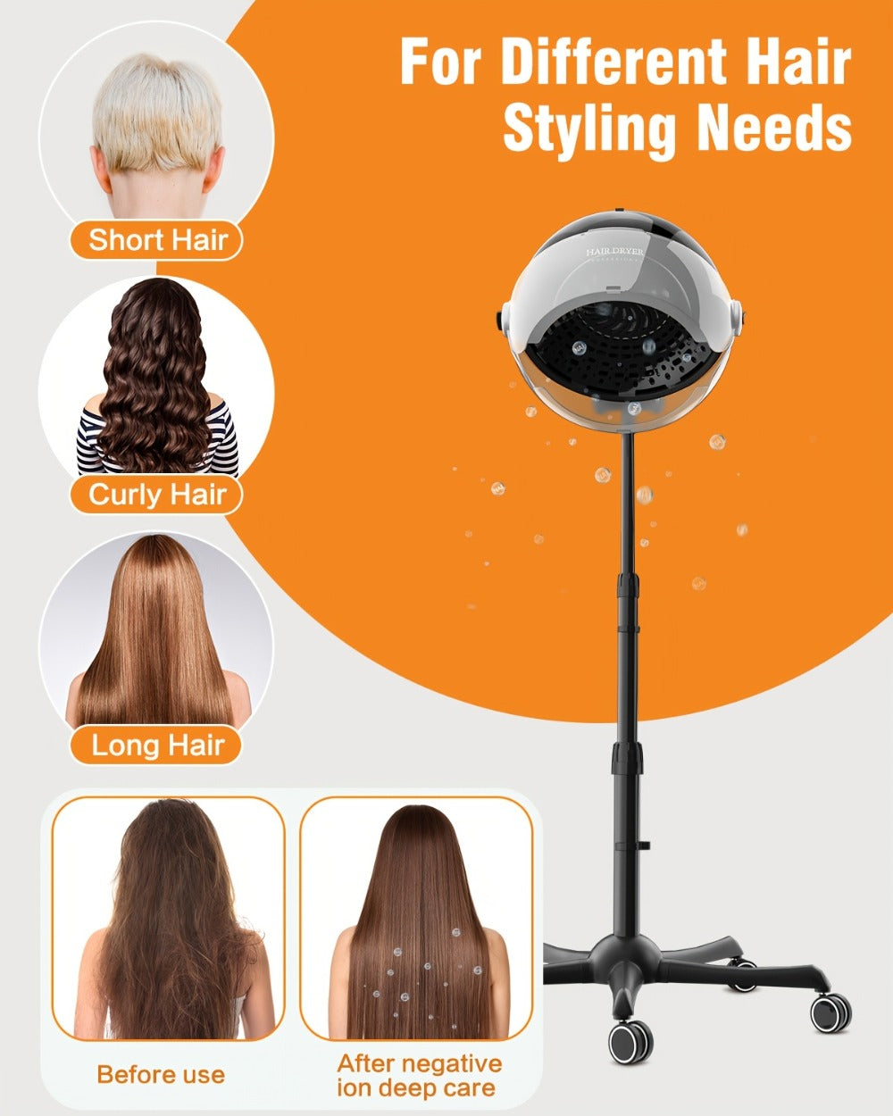 Ionic Floor-Standing Hooded Hair Dryer 1875W — Adjustable Height Professional Salon Hood Dryer for Deep Conditioning, Natural Hair, Roller Sets & Color Processing, 4 Colors