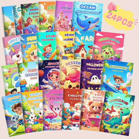 Bulk Coloring Books for Kids, 24 Pack, Animal, Mermaid & Dinosaur Party Favors