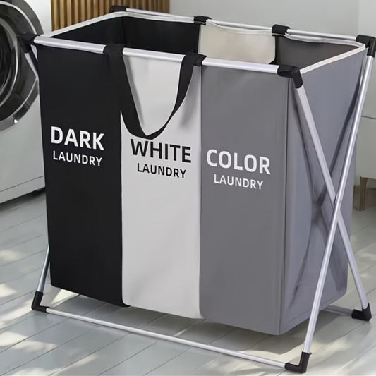 Laundry Hamper Sorter with 3 Sections, Foldable Oxford Bags and Handles