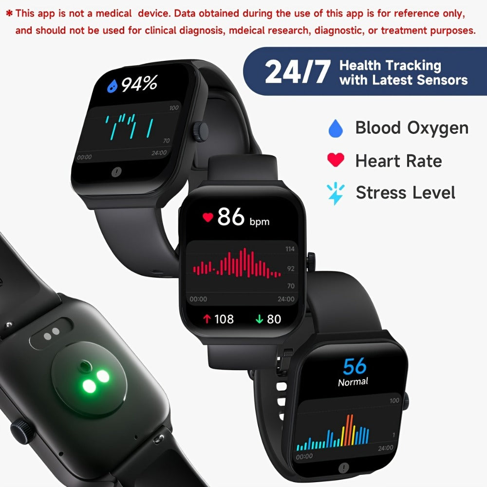 Alexa Built-in Smartwatch 1.95 Inch 360p Large Screen 100+ Sport Modes Wireless Calling Step Counter Sleep Tracker Health Monitoring USB Rechargeable Wristband Compatible with Android iPhone – Black
