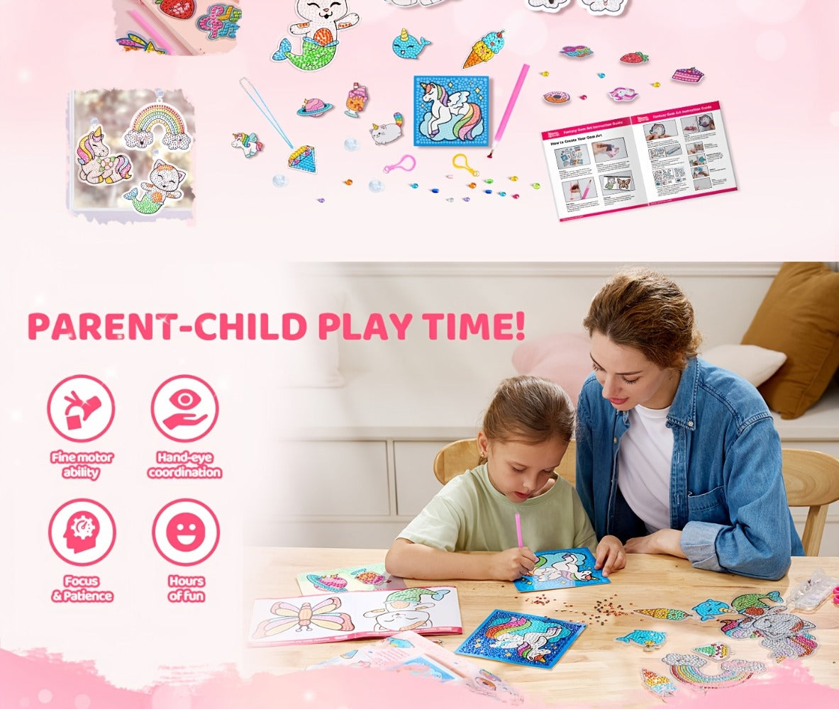 Diamond Gem Art Kit for Kids, 16 Projects, 2,800+ 5D Gems with Suncatchers & Jewelry