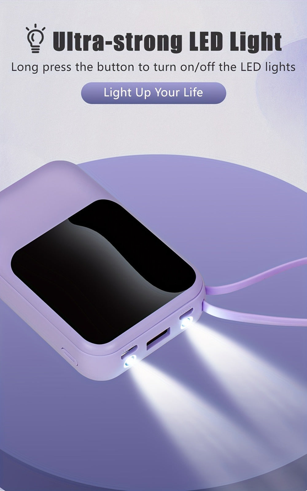 10000mAh Mini Power Bank 4 Built-In Cables Ultra-Bright LED Digital Display – 22.5W Super Fast Charging Multifunctional Portable Charger for Outdoor Travel, Compatible with iPhone Android Samsung