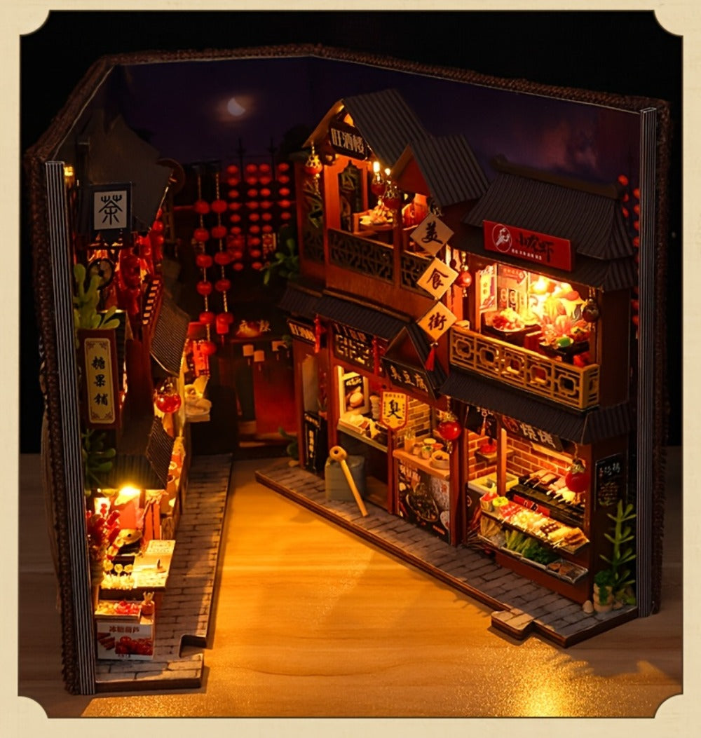 Chinese Food Street Book Nook Kit with 3D Wooden Puzzle Scene