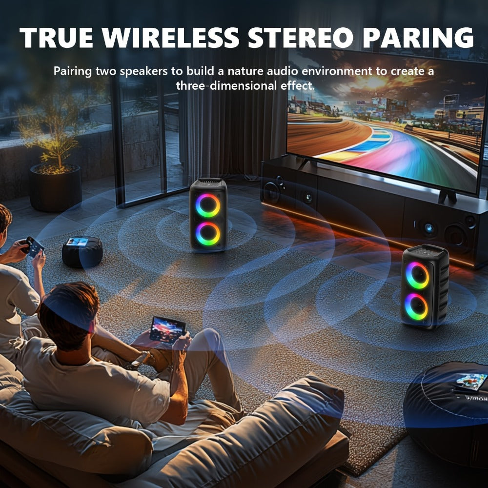Karaoke Machine with LED Lights Bluetooth Speaker PA System – Portable Adult Singing Speaker with Wired Microphone or Wired + Wireless Mic, Supports TF Card, USB, AUX Input, TWS Connection
