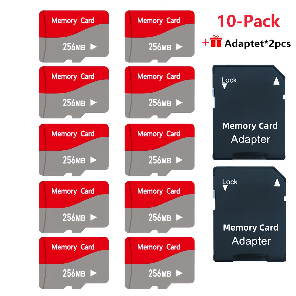 10-Pack TF Micro SD Cards 128MB 256MB 512MB with 2 SD Adapters – High-Speed Flash Memory Cards for Dash Cameras, Tablets, Smartphones, Cameras & IoT Devices, Bulk Memory Card Set