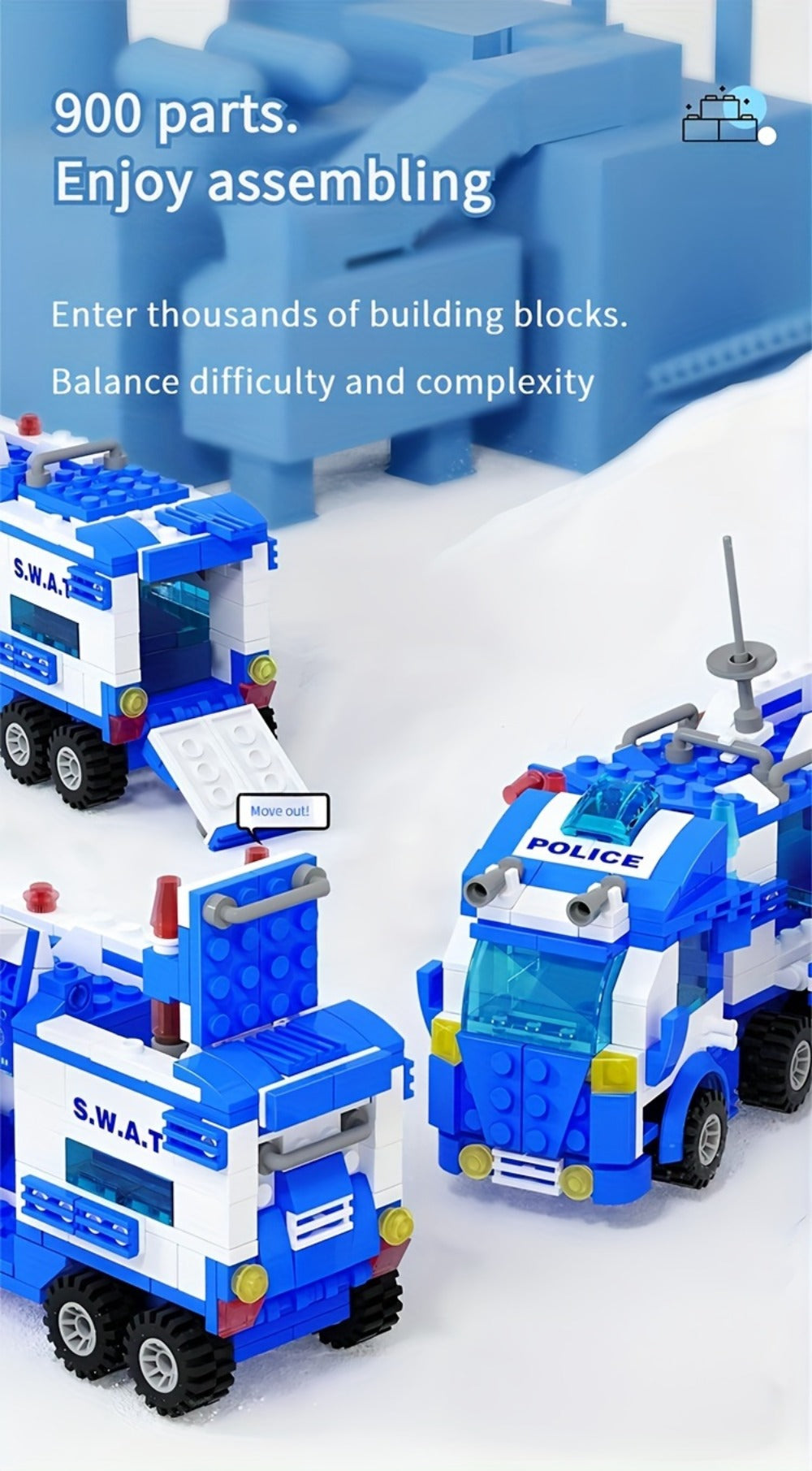 City Police Building Block Set, 700 Pieces with Patrol Vehicles