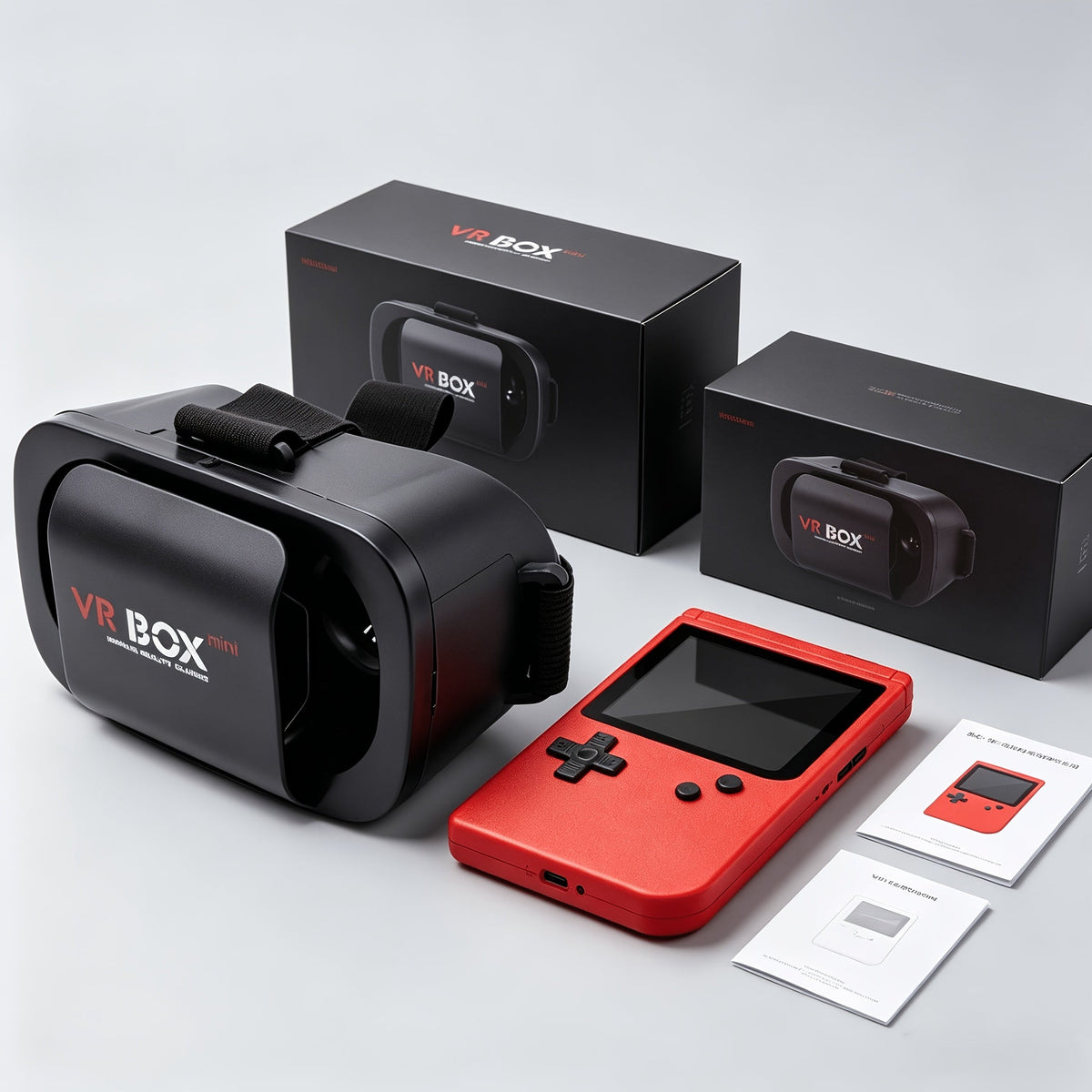 VR Headset & Retro Handheld Game Console Set – Mini 3D HD Virtual Reality Glasses with Portable Game Console, Immersive Gaming, Kids & Adults