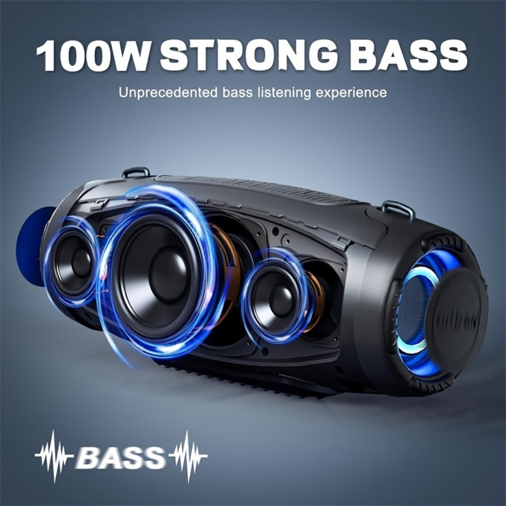 100W Portable Bluetooth Boombox Speaker IPX7 Waterproof with Deep Bass Subwoofer, 12H Playtime, EQ, USB Playback & LED Lights for Outdoor Party, Camping, Beach — Great Gift for Men & Women