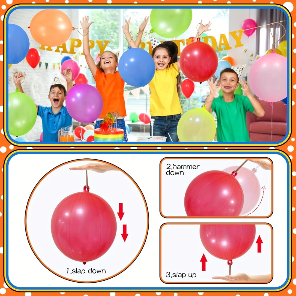Neon Punch Balloons, 48-Pack with Elastic Rubber Band Handles