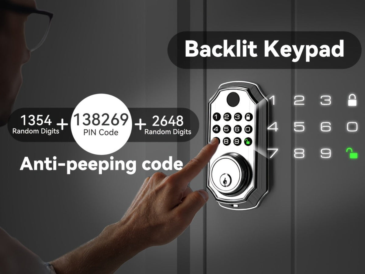 Voice Guided Keypad Deadbolt with Fingerprint, PIN, One-Time Visitor Code & Key, Backlit Keypad, Auto Lock, Long Battery Life, 15-Min DIY Install, Stainless Steel Front Door Lock for Home Airbnb