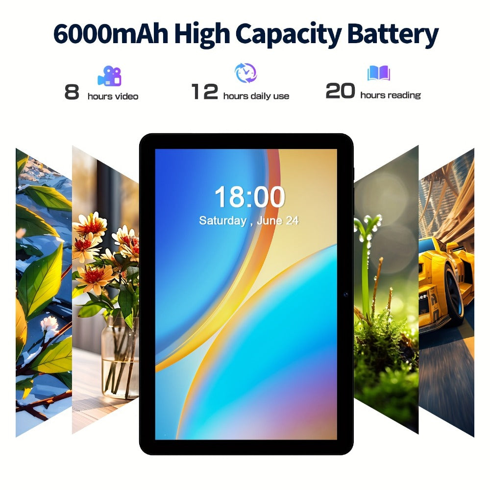 PRITOM Octa-Core Android 14 Tablet 10.1 Inch 8GB RAM 32GB ROM 2-in-1 with Keyboard Mouse Stylus & Protective Case, 1TB Expandable, Dual Camera, No WiFi Offline Tablet PC for Work Study Entertainment