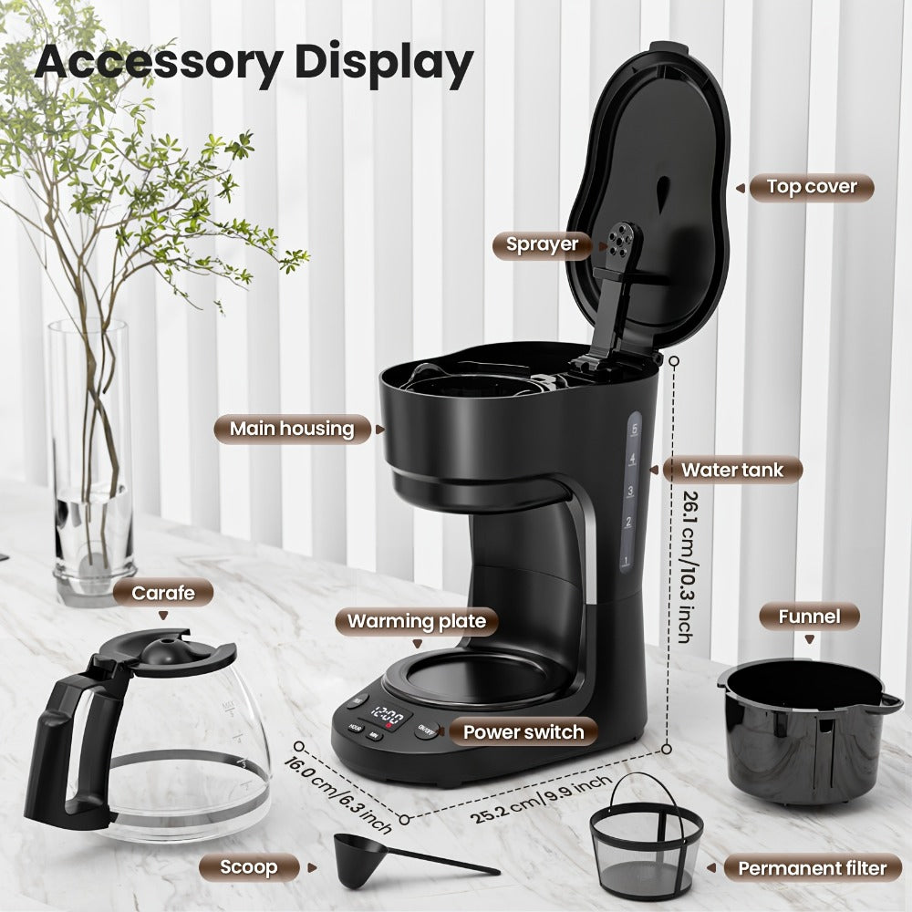 Programmable Coffee Maker 5-Cup & K-Cup Compatible 24-Hour Timer Keep Warm Drip-Free Washable Filter Stainless Steel Home Office Brew Station