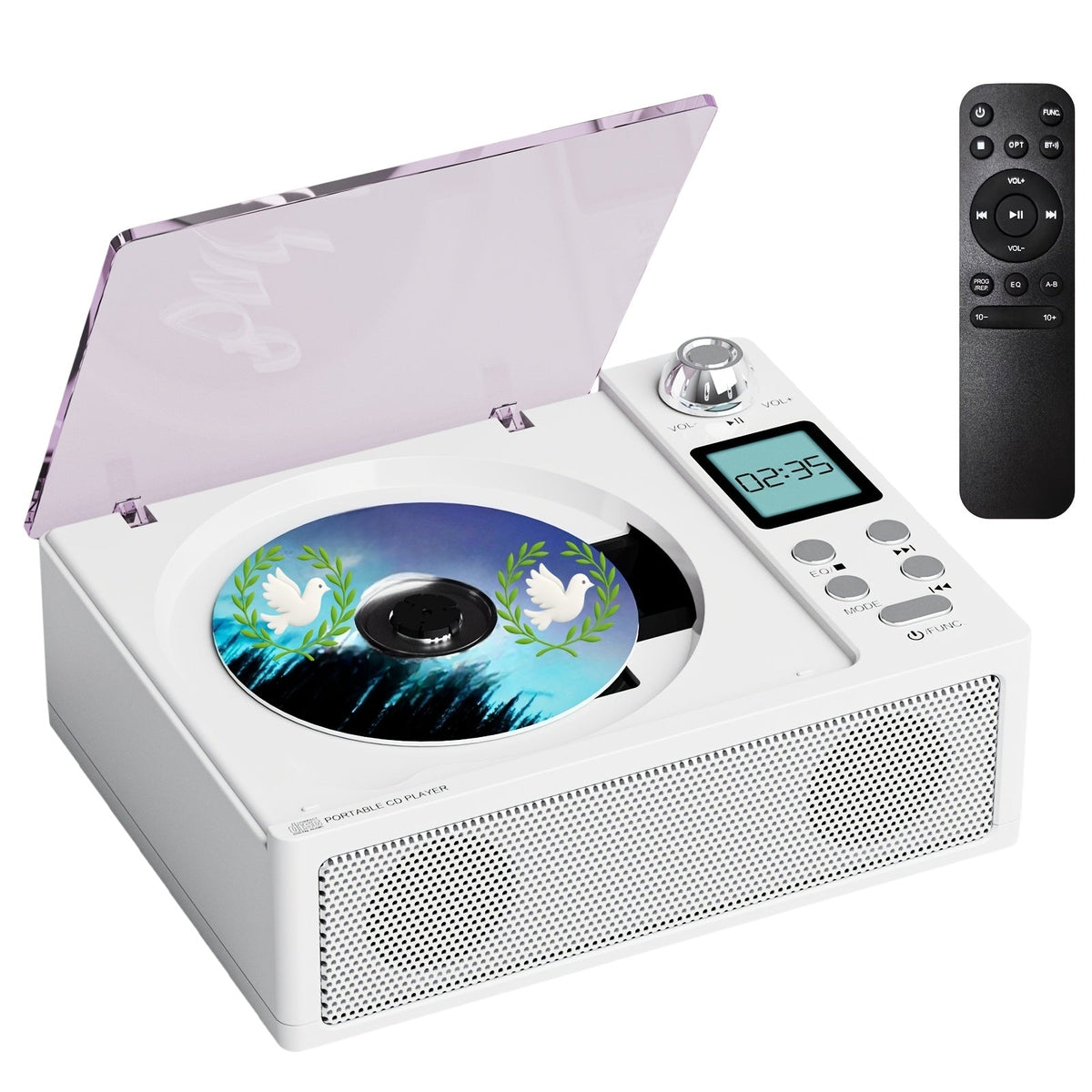 CD Player with Bluetooth Receiver FM Radio Dual Stereo Speakers, USB Player AUX Input Type-C Charging LED Display Remote Control, Multifunctional Home CD Music Player with Earphone Jack