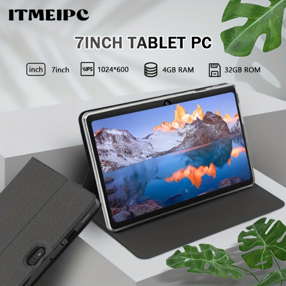7 Inch Android 14 Tablet 4GB RAM 32GB Storage Quad-Core Cortex-A53 WiFi 6 3500mAh Battery Dual Cameras IPS Display Compact Portable Tablet PC for Kids Adults Students – Grey