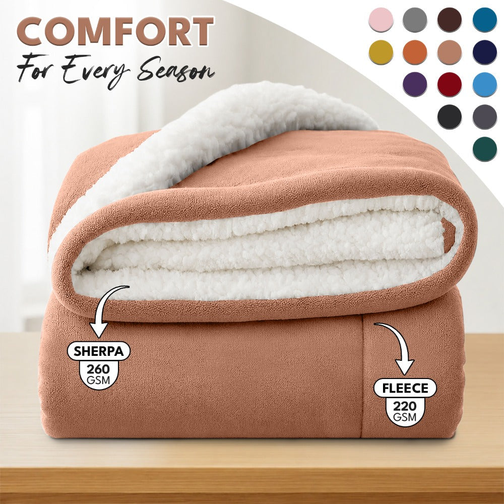 Sherpa Flannel Blanket – Double-Layer Ultra Soft Warm Throw for Bed, Sofa & Bedroom Decor, Better Sleep, 14 Colors, 3 Sizes
