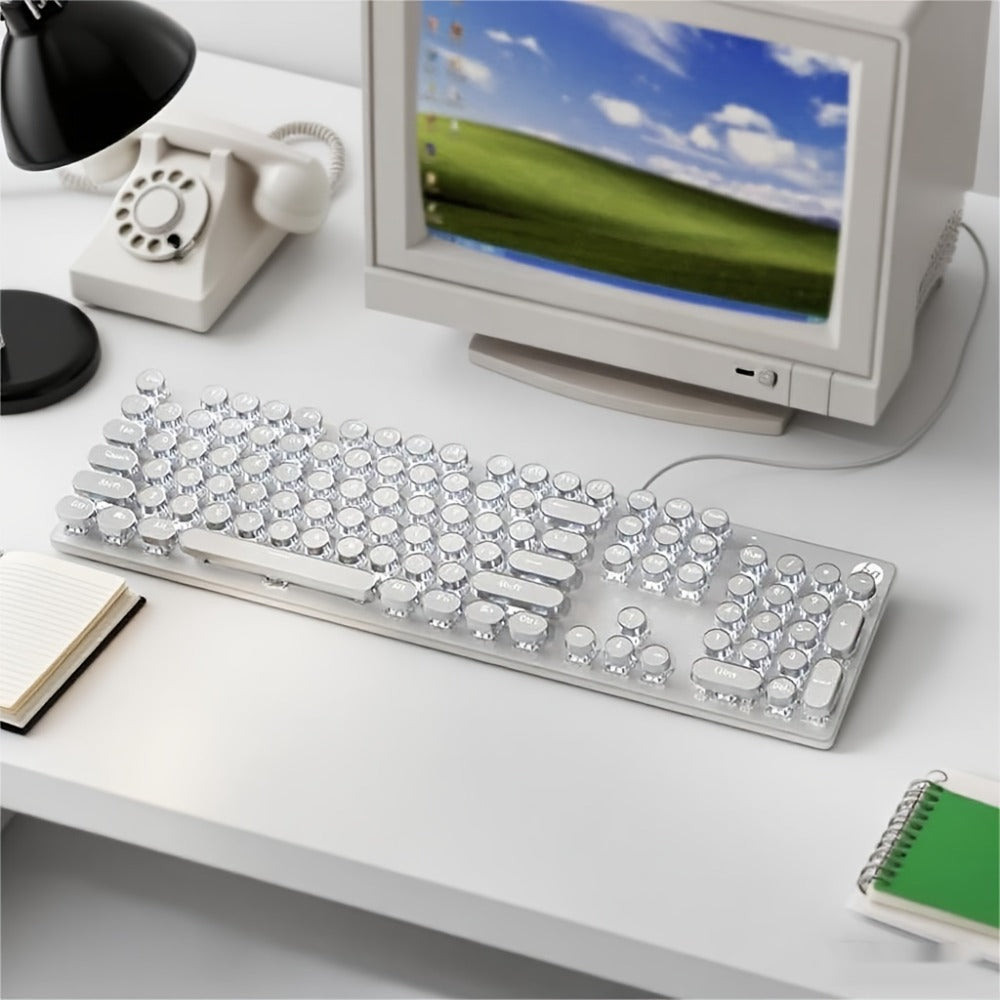 Hot-Swappable Mechanical Keyboard and Mouse Combo 34 Lighting Effects True Mechanical Blue Switches Retro Style USB Wired Aesthetic Gaming Set for Desktop Laptop Windows Mac Gift for Boyfriend Girlfriend